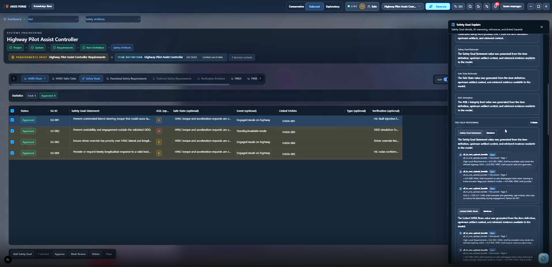 Aegis SafeForge panel showing AI rationale and evidence references